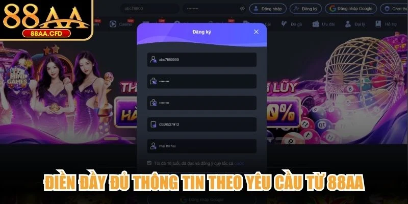 Điền đầy đủ thông tin theo yêu cầu từ 88AA
